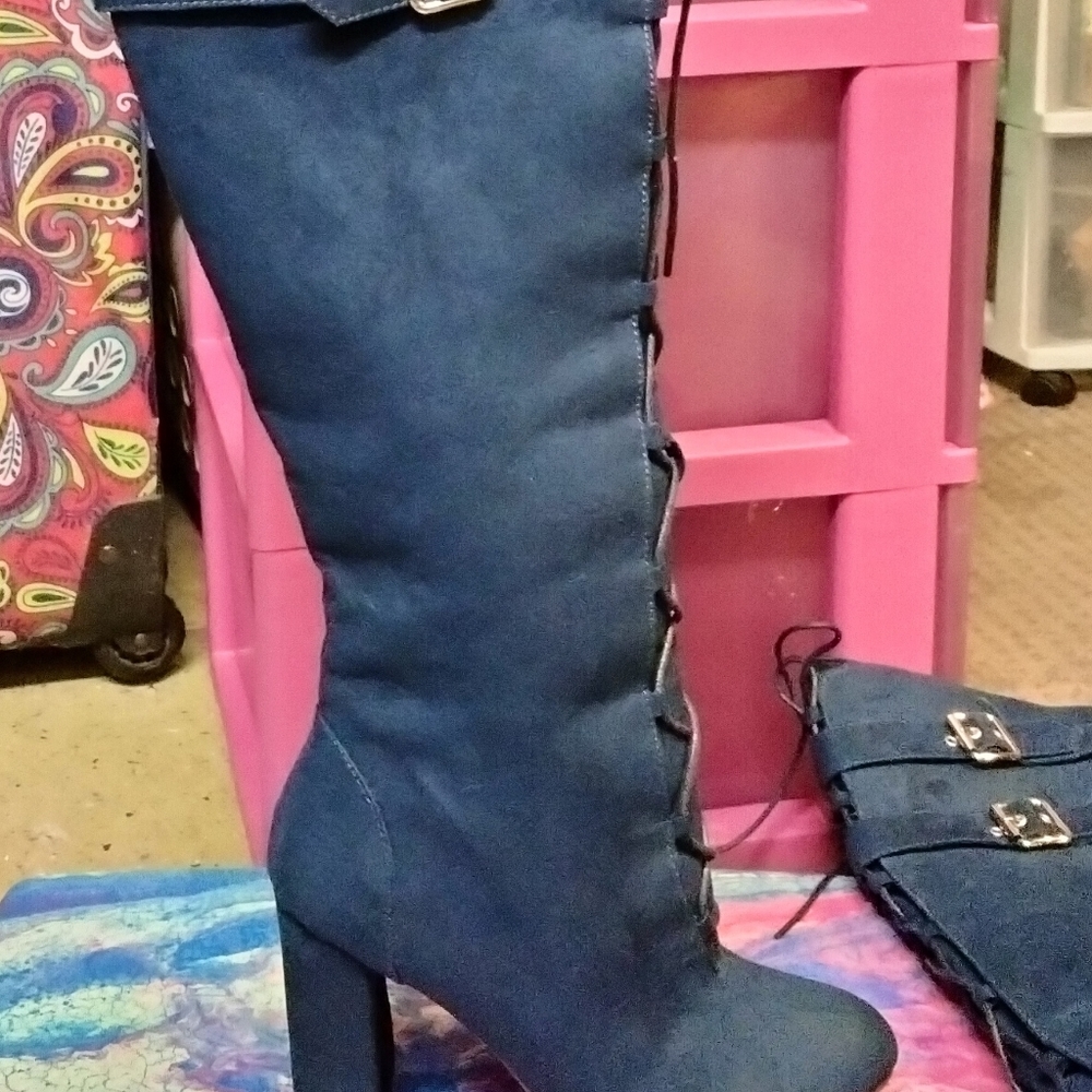 Never worn Size 8 blue Suede knee high Boots from Just Fab